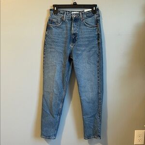 Zara High Rise Ankle Mom Fit Blue Denim Jeans